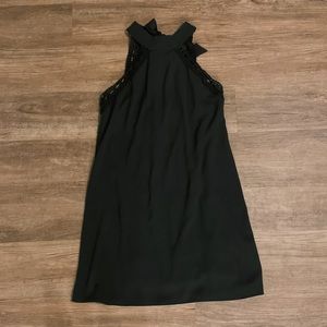 Black shift dress with lace and tie on back